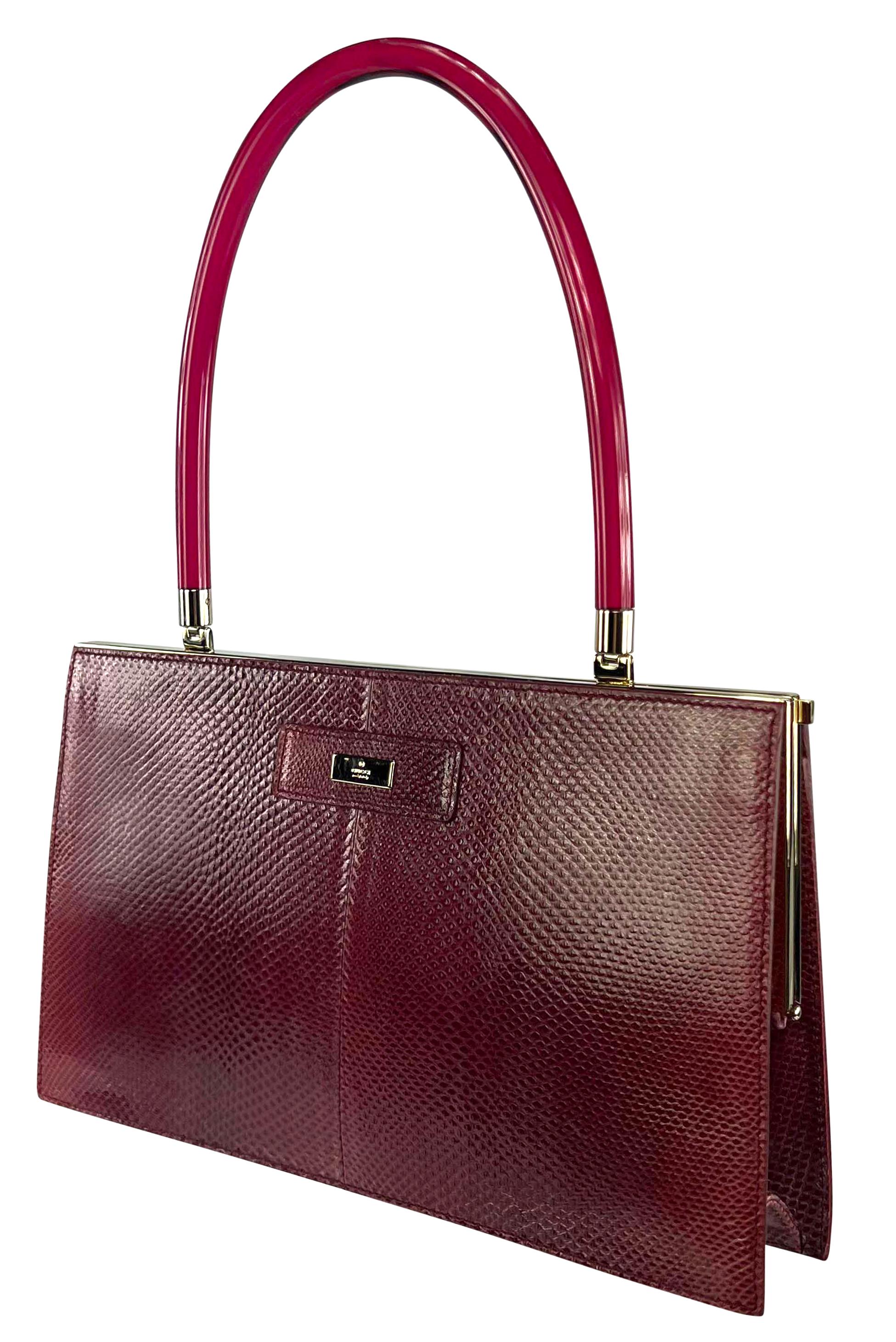 2000s Gucci by Tom Ford Red Karung Snakeskin Acrylic Lucite Handle Bag In Excellent Condition For Sale In West Hollywood, CA