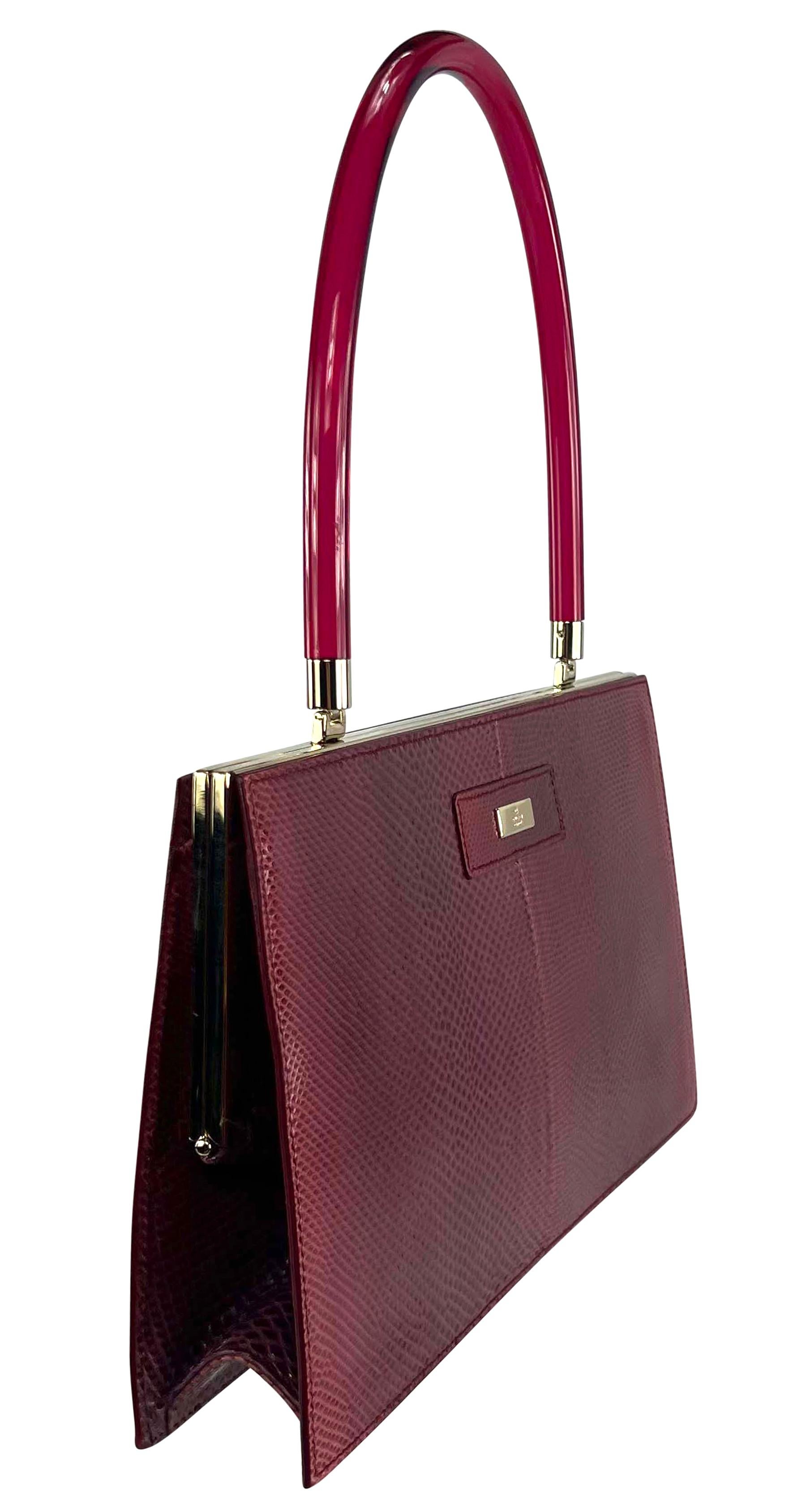 2000s Gucci by Tom Ford Red Karung Snakeskin Acrylic Lucite Handle Bag For Sale 3