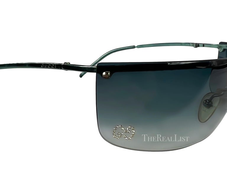 2000s Gucci by Tom Ford Rimless Blue Metallic GG Rhinestone  display picture 3