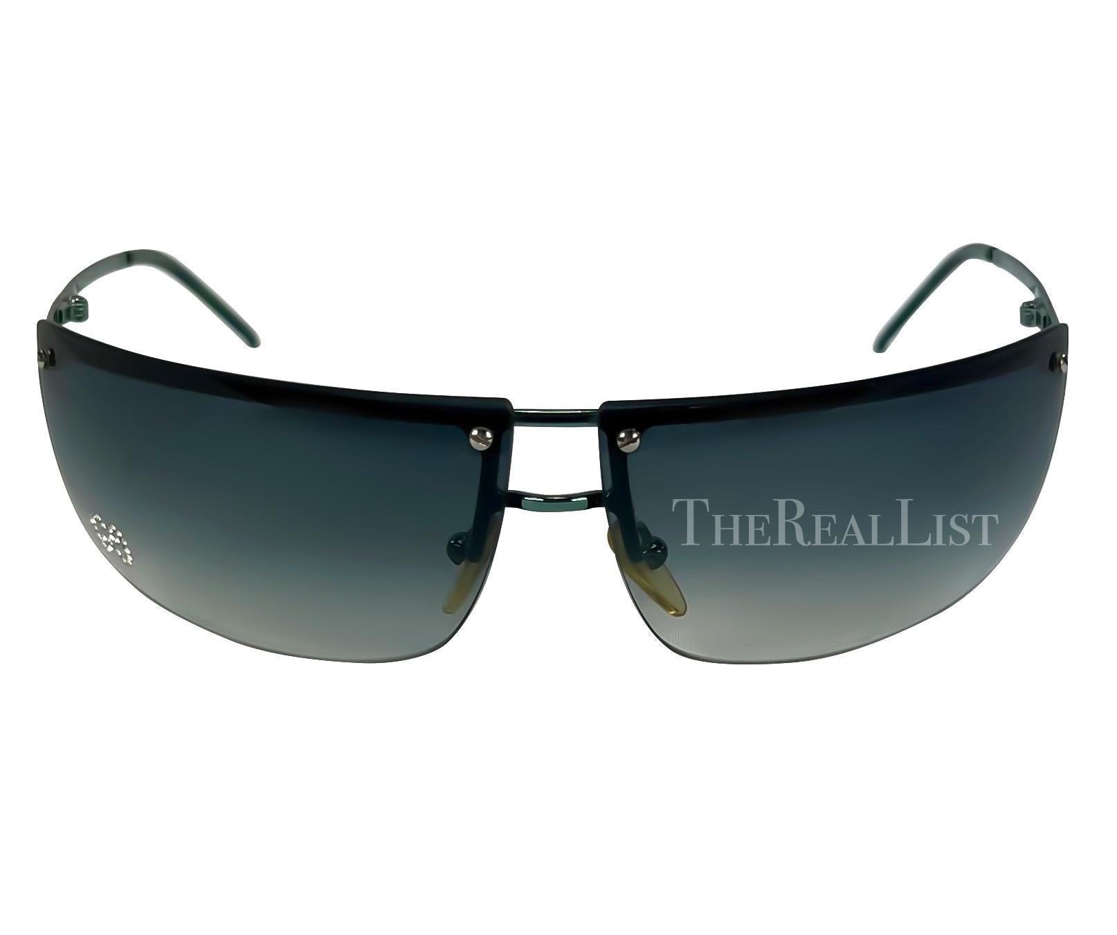 2000s Gucci by Tom Ford Rimless Blue Metallic GG Rhinestone