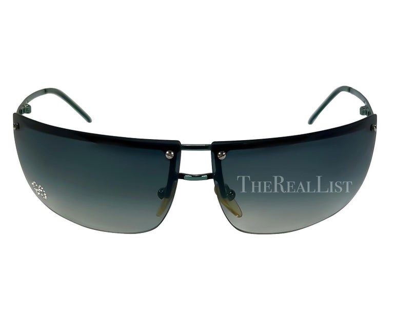 2000s Gucci by Tom Ford Rimless Blue Metallic GG Rhinestone 