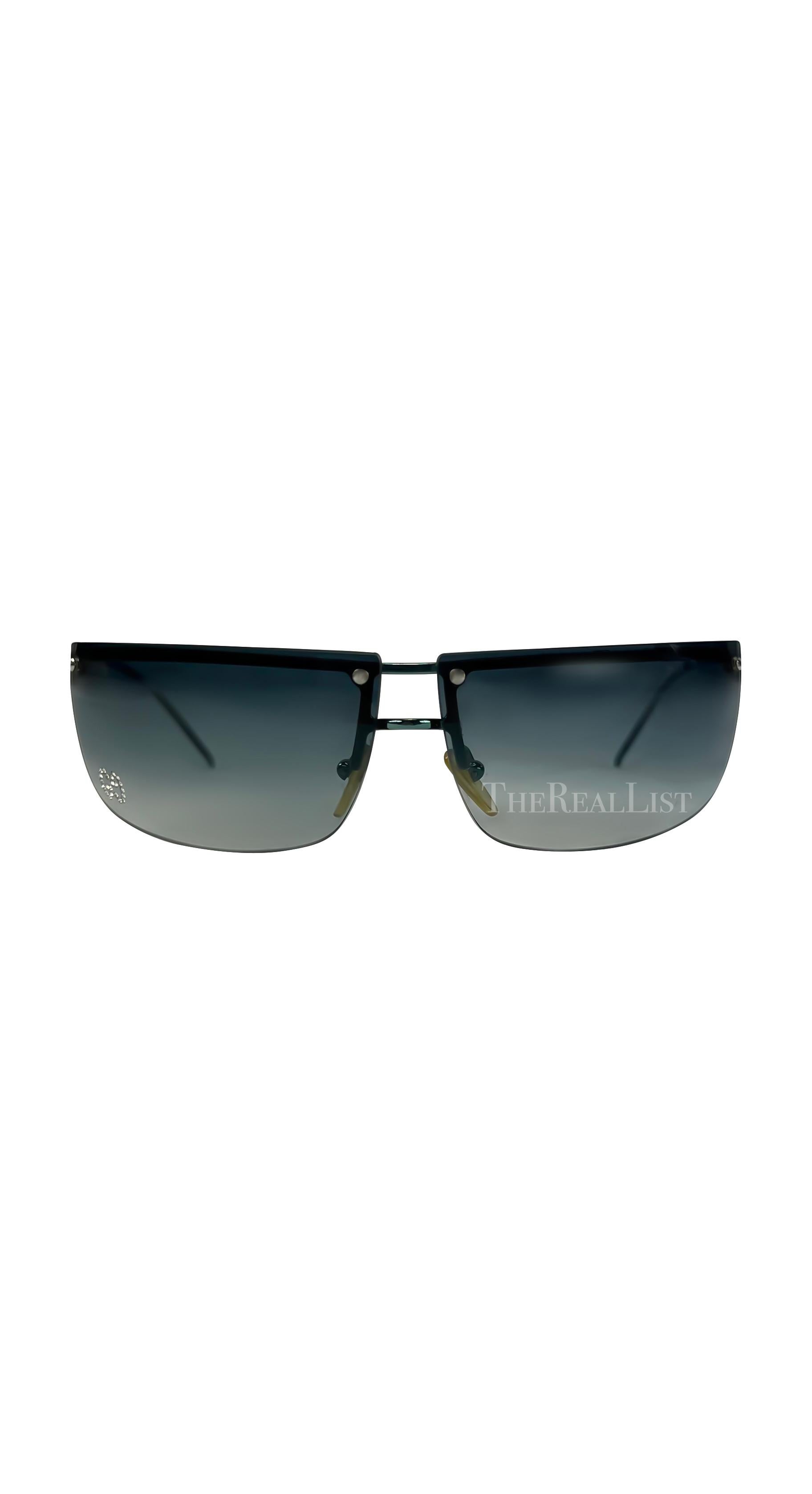 Women's 2000s Gucci by Tom Ford Rimless Blue Metallic GG Rhinestone Sunglasses Y2K For Sale