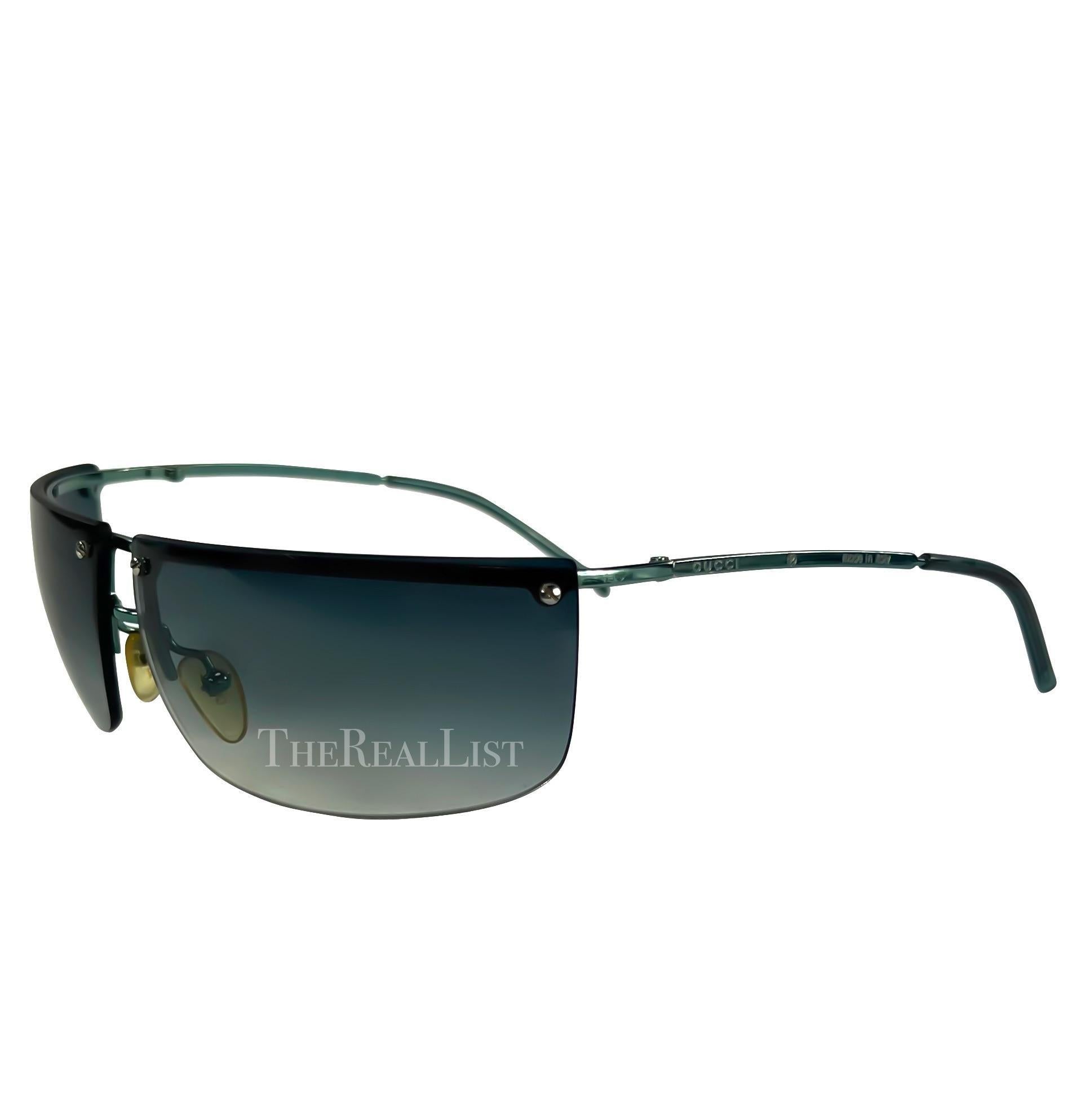 2000s Gucci by Tom Ford Rimless Blue Metallic GG Rhinestone