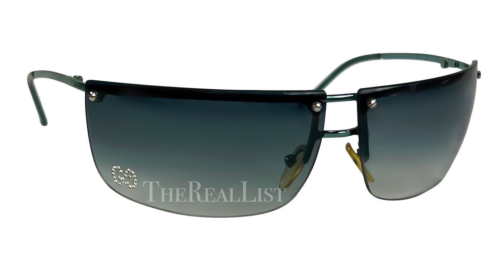 2000s Gucci by Tom Ford Rimless Blue Metallic GG Rhinestone