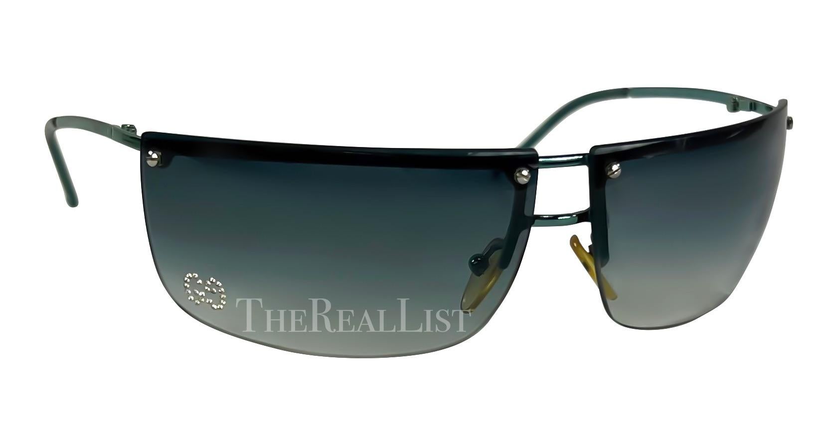 2000s Gucci by Tom Ford Rimless Blue Metallic GG Rhinestone Sunglasses Y2K For Sale 3