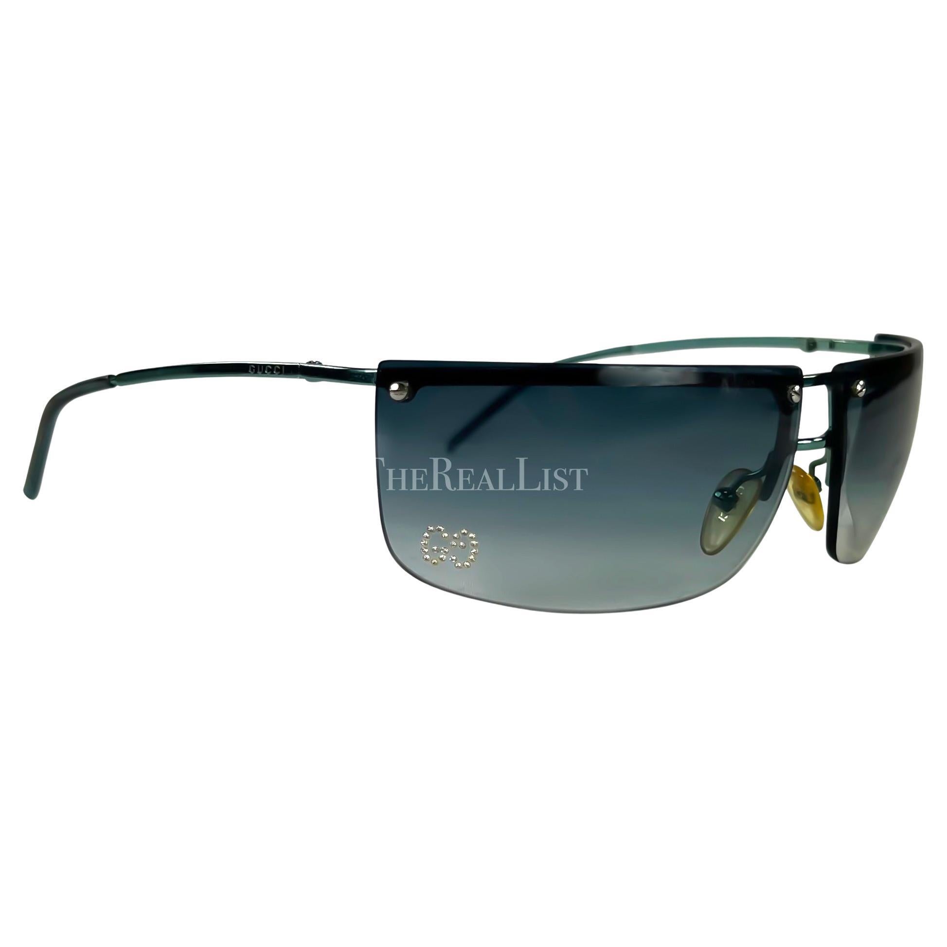 2000er Jahre Gucci by Tom Ford Randlose blaue Metallic GG Strass-Sonnenbrille Y2K im Angebot