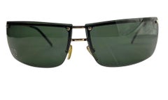 2000s Gucci by Tom Ford Rimless Gold Tone and Green GG Rhinestone Sunglasses Y2K