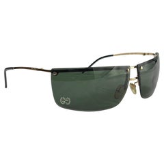 Used 2000s Gucci by Tom Ford Rimless Gold Tone and Green GG Rhinestone Sunglasses Y2K