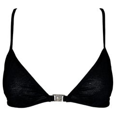 2000's Gucci by Tom Ford Sheer Black Crystal G Logo Bra