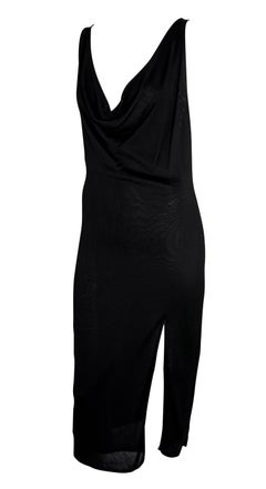 2000s Gucci by Tom Ford Sheer Stretch Viscose Sleeveless Cowl Black Dress