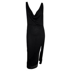 2000s Gucci by Tom Ford Sheer Stretch Viscose Sleeveless Cowl Black Dress