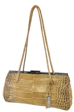 2000s Gucci by Tom Ford Tan Genuine Crocodile Skin Sliding Lock Shoulder Bag