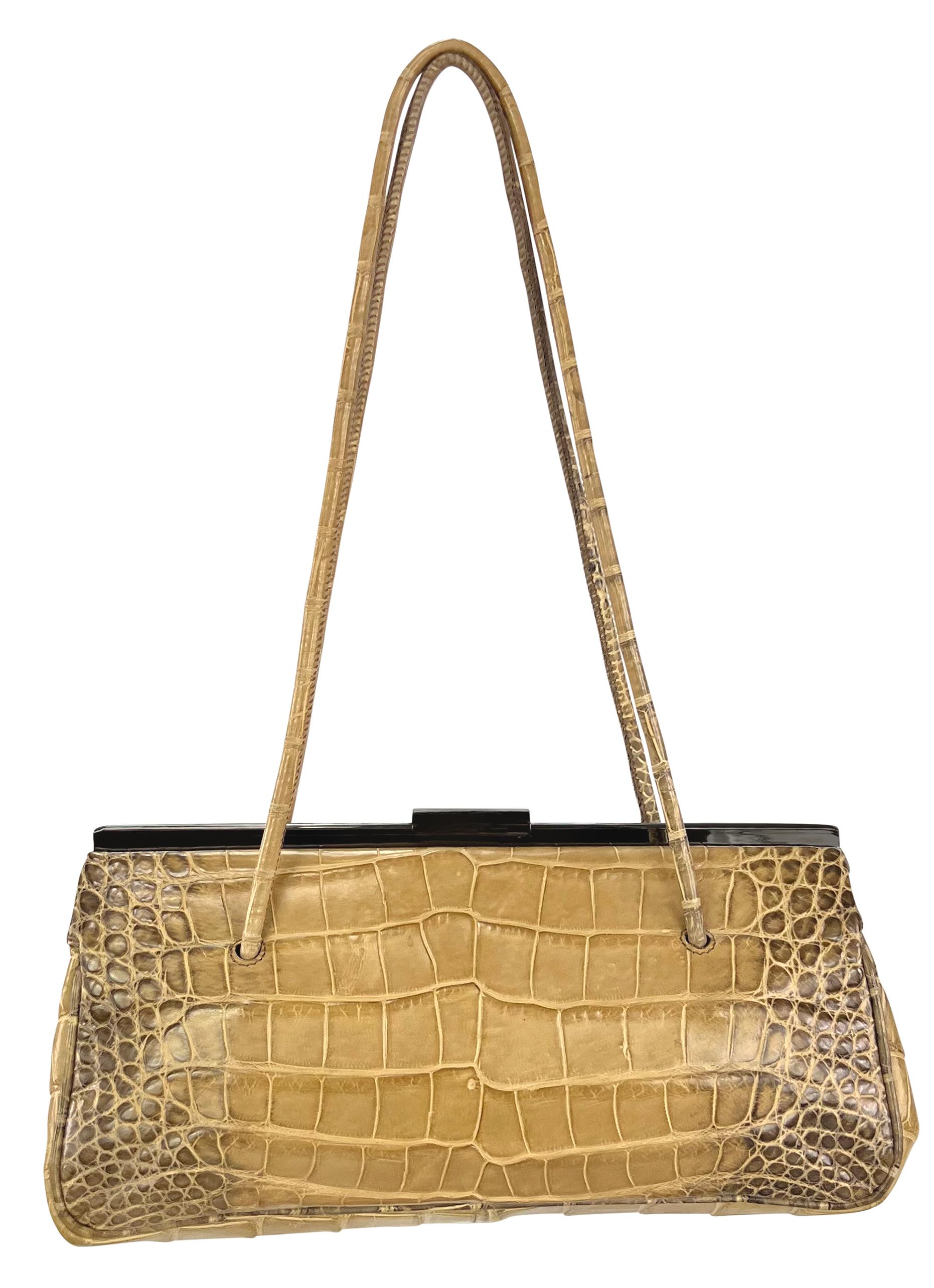 Women's 2000s Gucci by Tom Ford Tan Genuine Crocodile Skin Sliding Lock Shoulder Bag For Sale