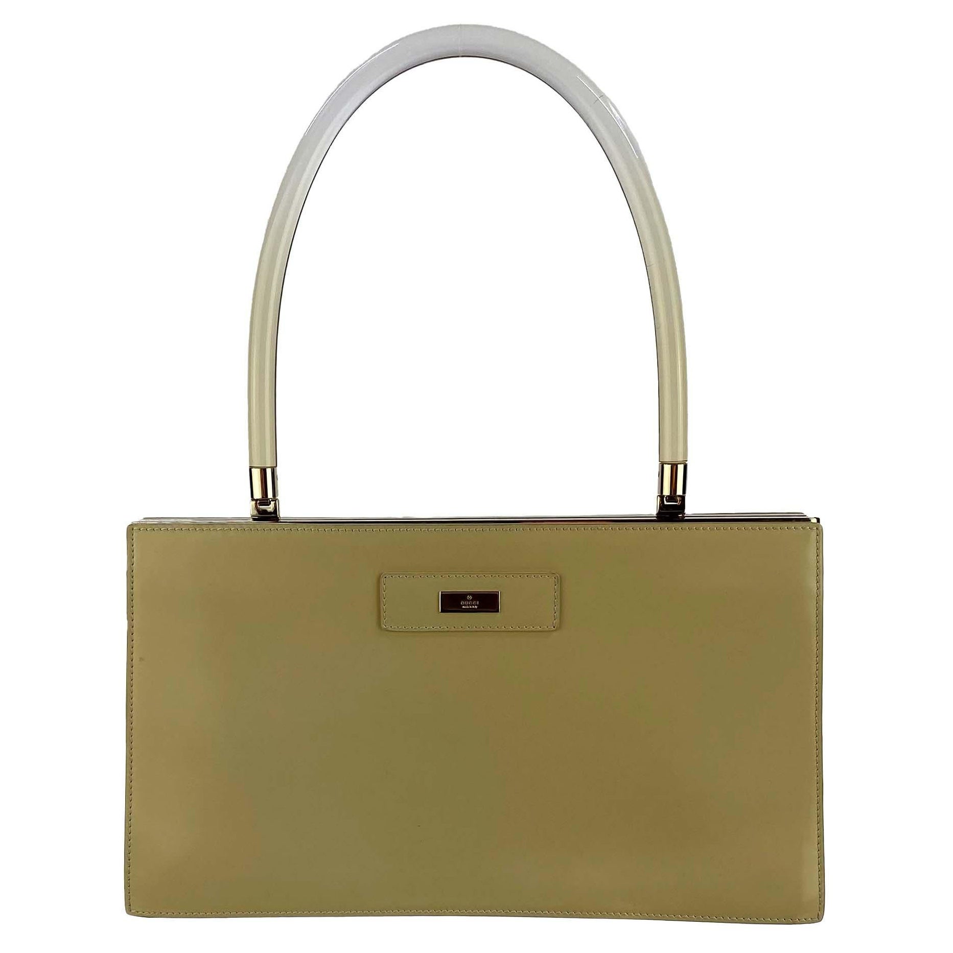 2000s Gucci by Tom Ford Tan Patent Leather Ombré Lucite Top Handle Bag