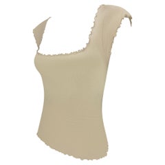 2000s Gucci by Tom Ford Tan Semi-Sheer Ribbed Cotton Ruffle Trim Baby T-Shirt