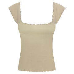 2000s Gucci by Tom Ford Tan Semi-Sheer Ribbed Cotton Ruffle Trim Baby T-Shirt