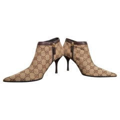 2000’s GUCCI Canvas Jacquard Monogram Ankle Court Shoe Y2k Stiletto Heels