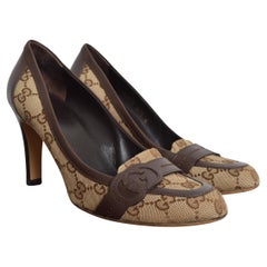 2000s GUCCI Canvas Jacquard Monogram Rounded Toe Court Shoes Y2k High Heels
