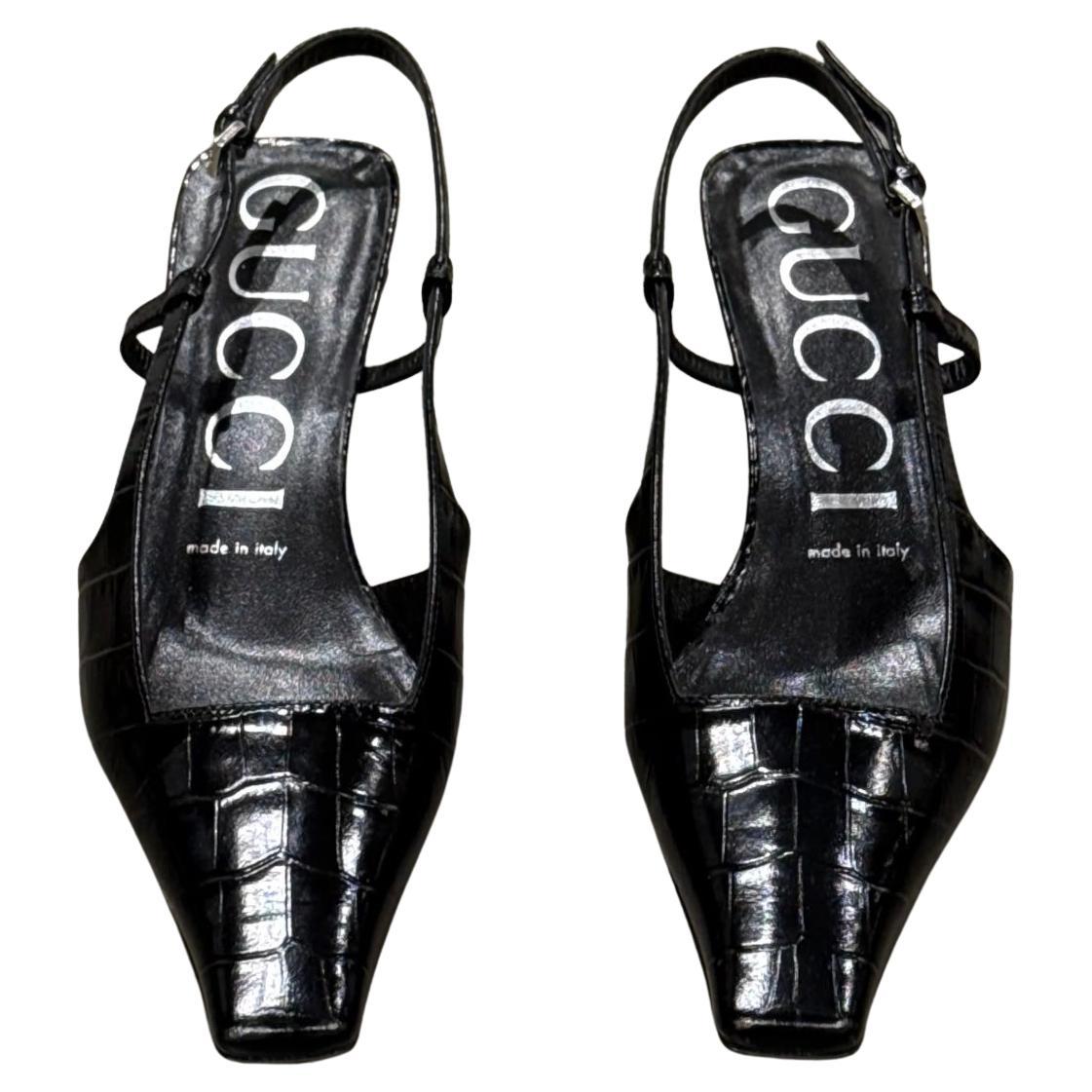 Tacones slingback de cocodrilo repujado Gucci años 2000 en venta