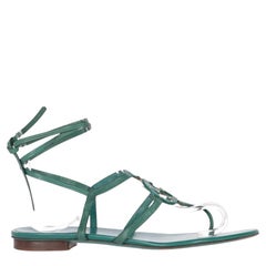 2000s Gucci emerald green leather logoed sandals