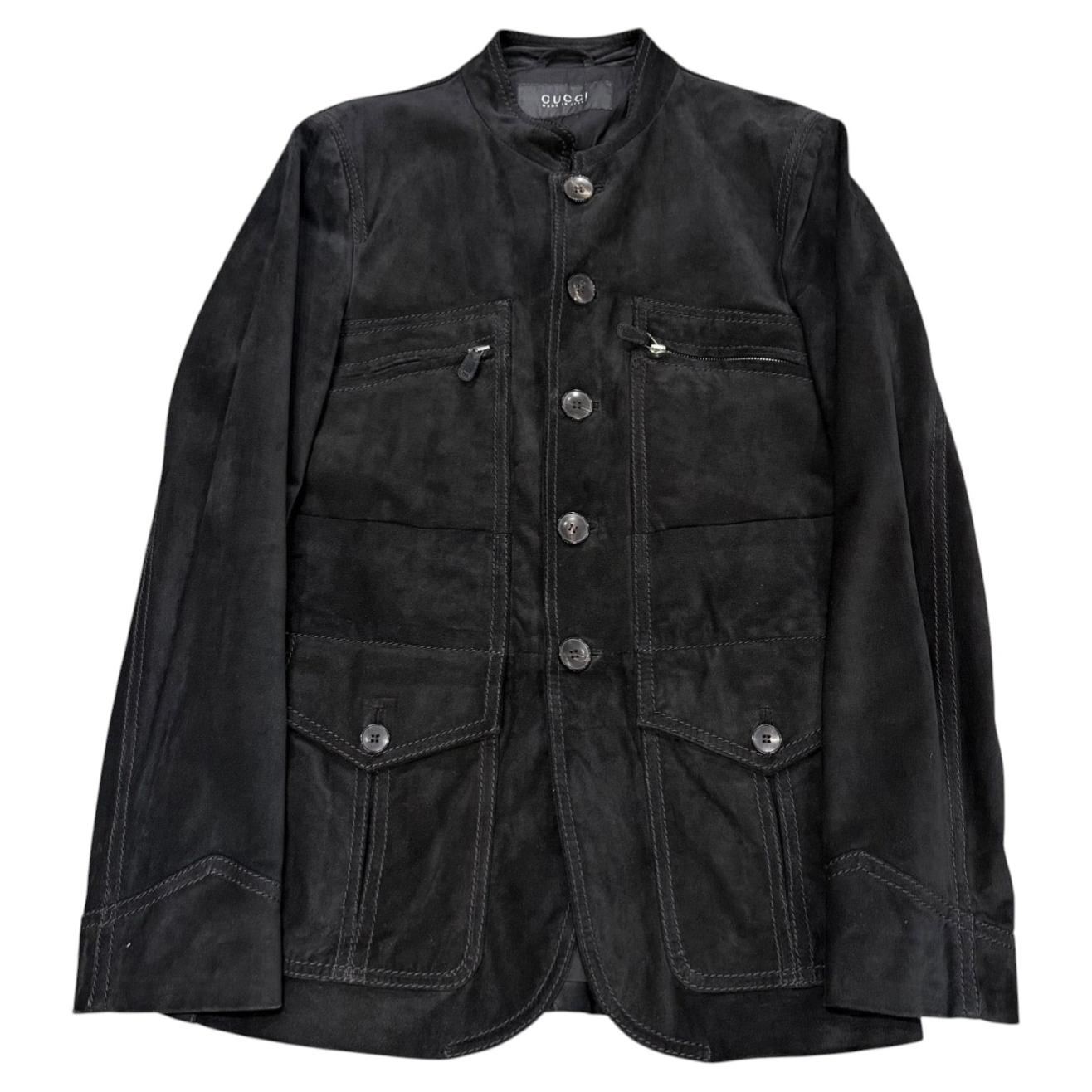 Veste de safari en daim noir délavé Gucci, années 2000 en vente