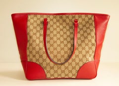 2000s Gucci GG Canvas Red Leather Shoulder Bag