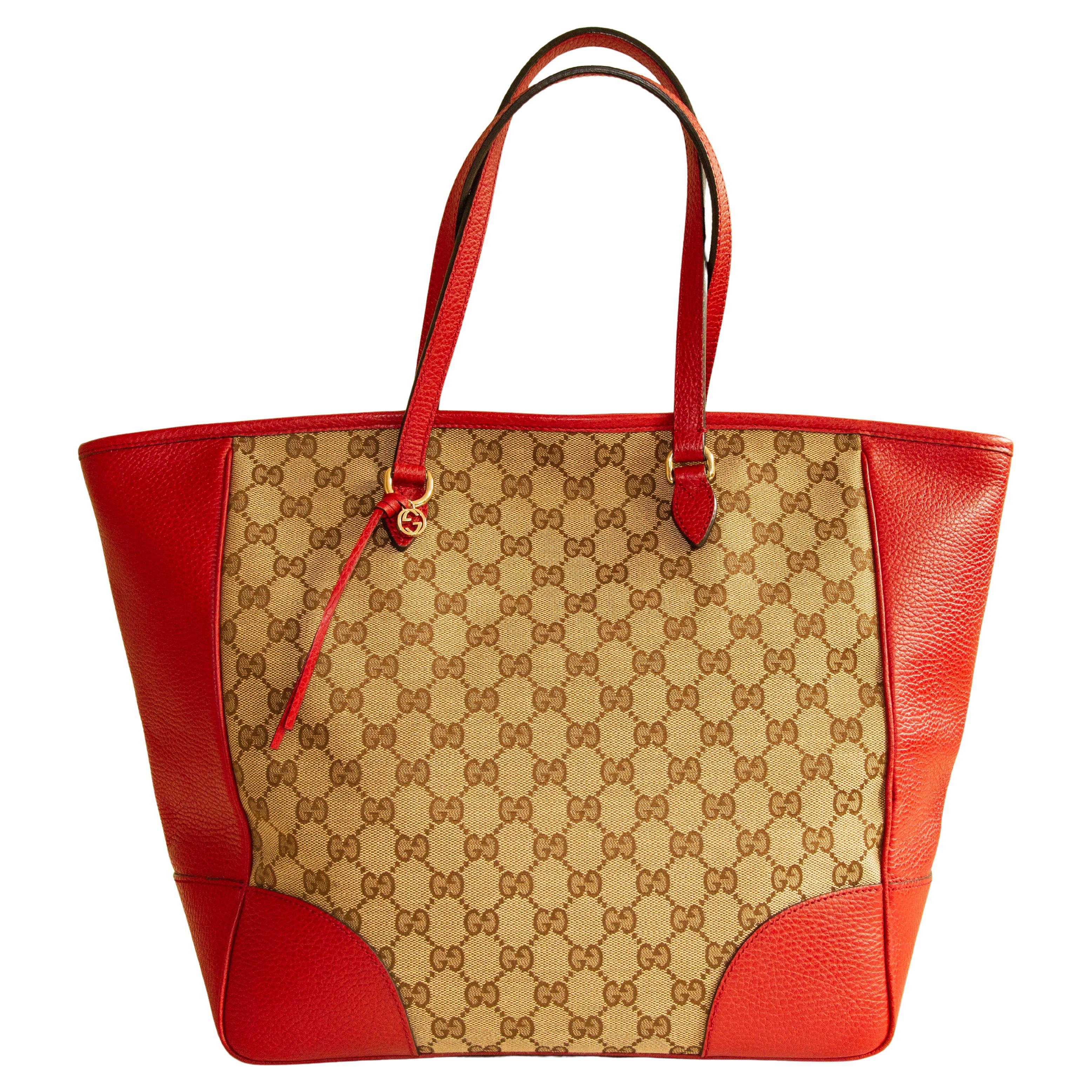 2000s Gucci GG Canvas Red Leather Shoulder Bag For Sale