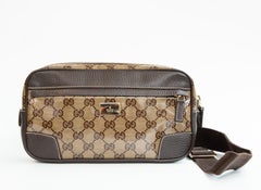 2000s Gucci GG Crystal PVC and Brown Leather Belt Bag