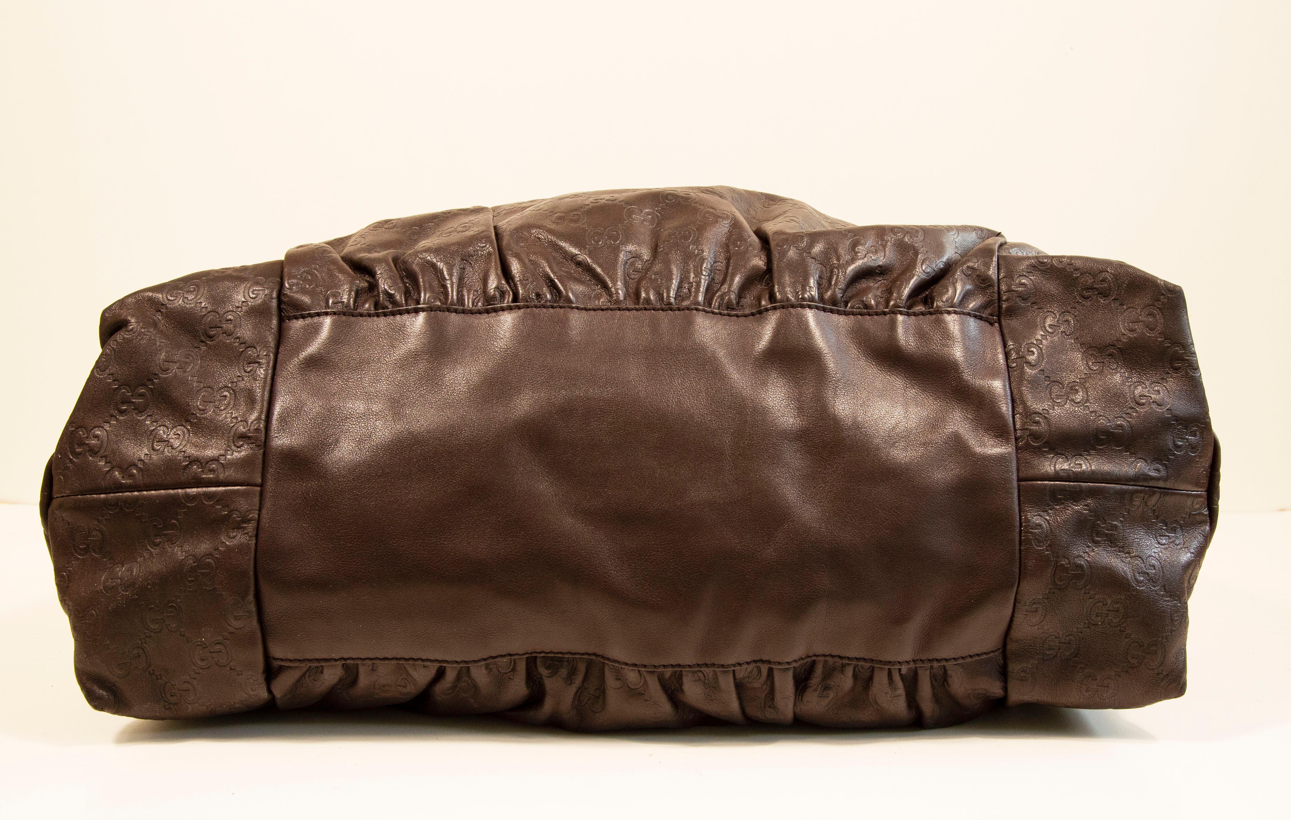2000s Gucci GG Embossed Brown Leather Hysteria Handbag For Sale 2