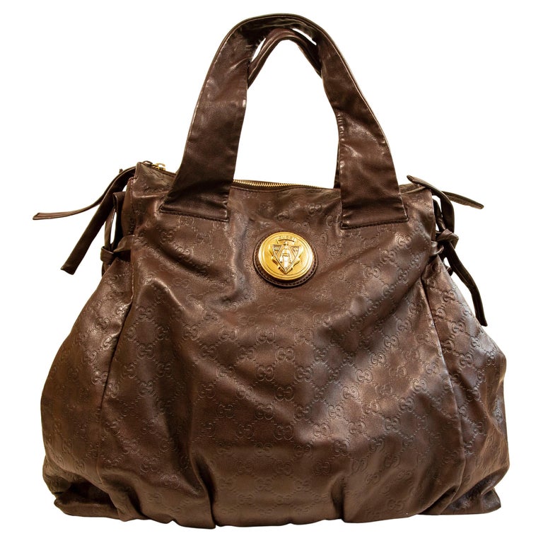 2000er Gucci GG Geprägtes Braunes Leder Hysteria Handtasche im