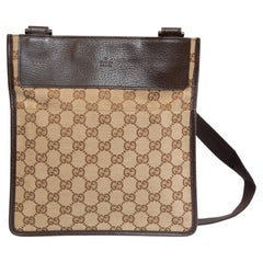 2000s Gucci GG Web Beige and Brown Canvas Crossbody Bag