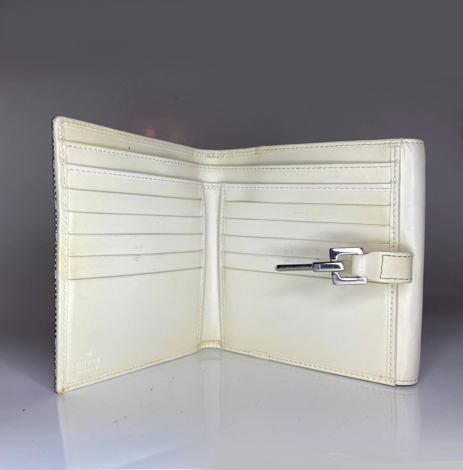 2000er Gucci Jackie 1961 Grau und Weiß Monogramm Canvas Brieftasche  im Angebot 3