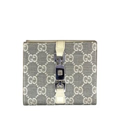 2000s Gucci Jackie 1961 Grey and White Monogram Canvas Wallet 