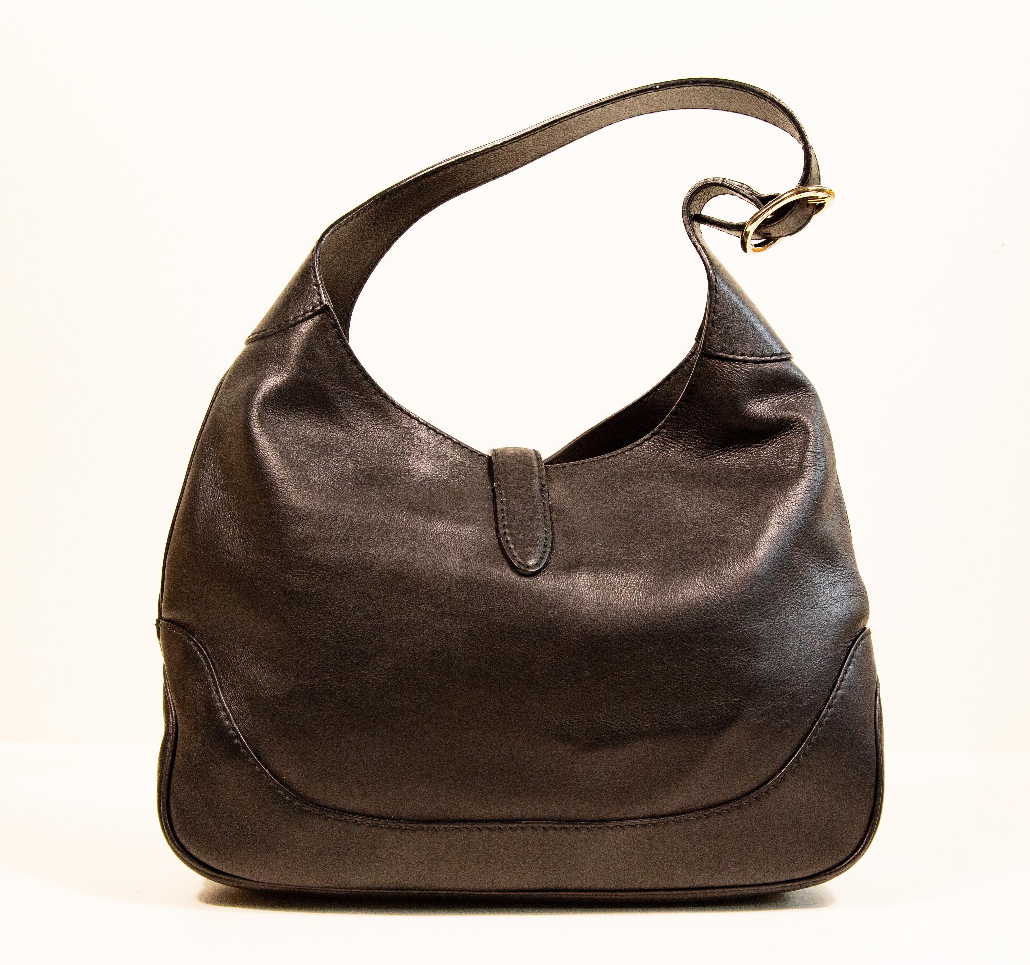 Femenino o masculino 2000s Gucci Jackie Negro Cuero Hombro Crossbody Bolsa