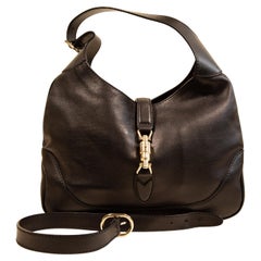 2000s Gucci Jackie Negro Cuero Hombro Crossbody Bolsa