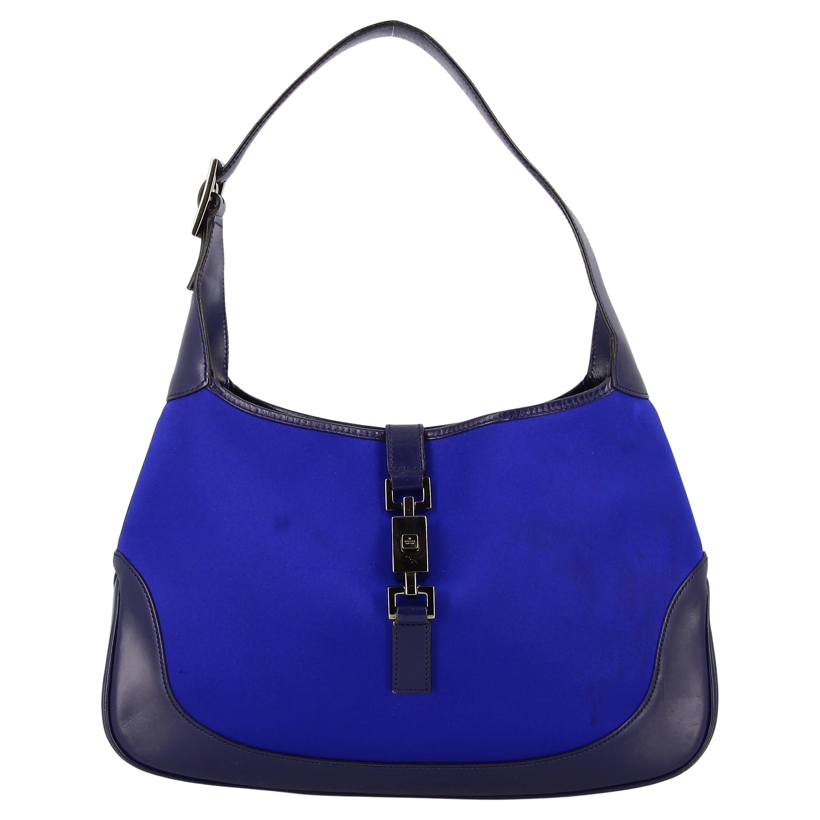 2000's Gucci Jackie Satin Blue Handbag For Sale