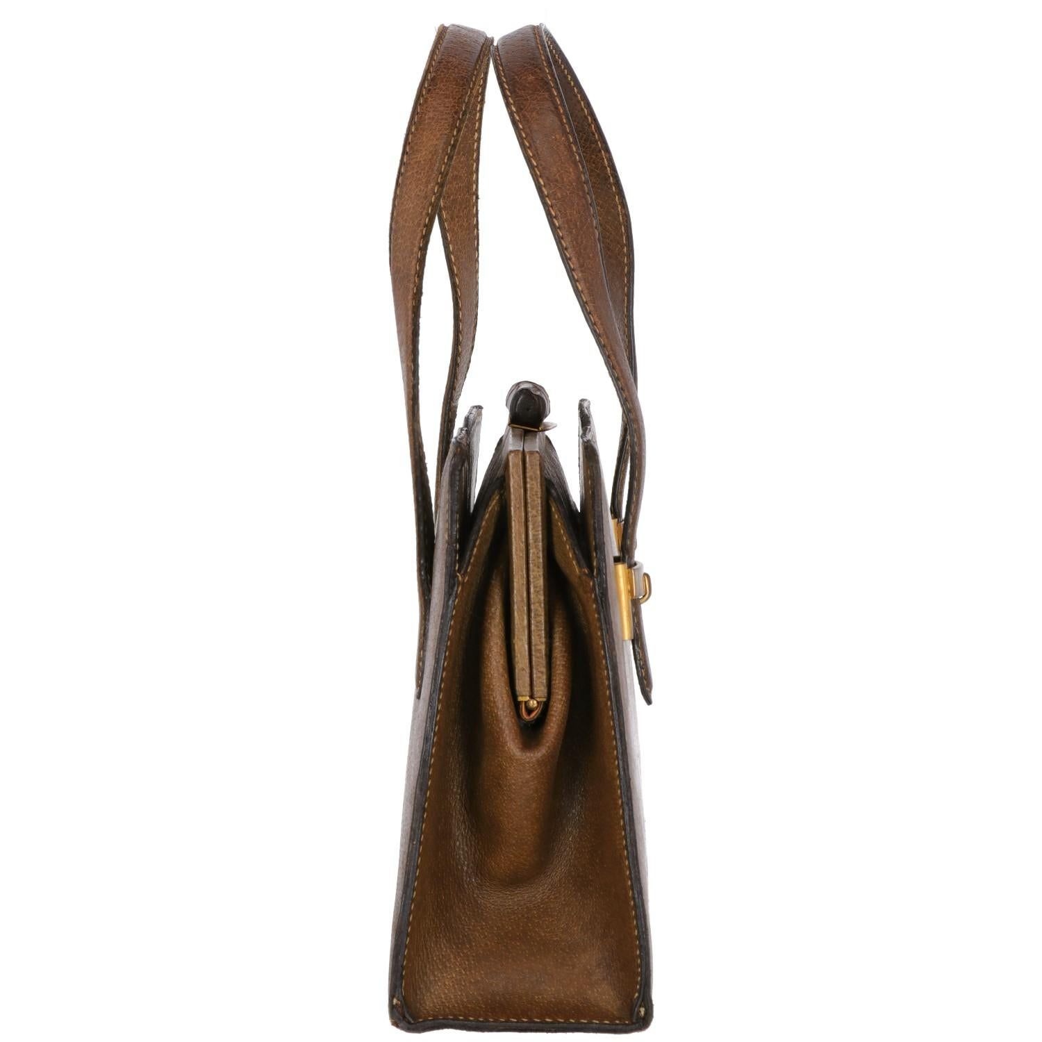 Brown 1950s Gucci Kaki Leather Handbag