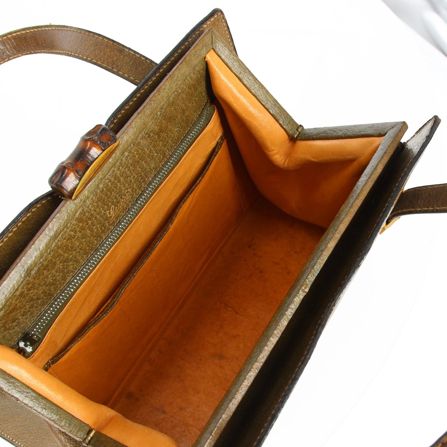 1950s Gucci Kaki Leather Handbag 2