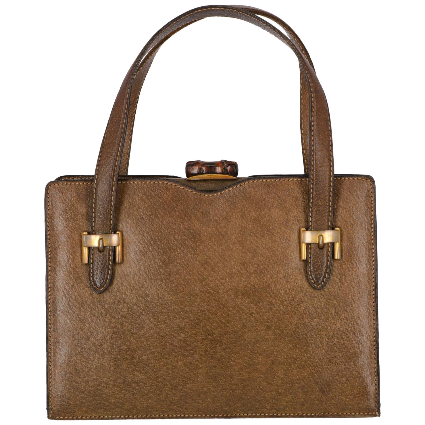 1950s Gucci Kaki Leather Handbag
