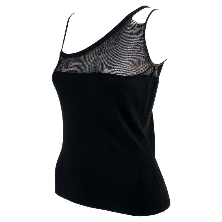 2000s Gucci Mesh Leather Strap Asymmetric Tank Top For Sale at 1stDibs
