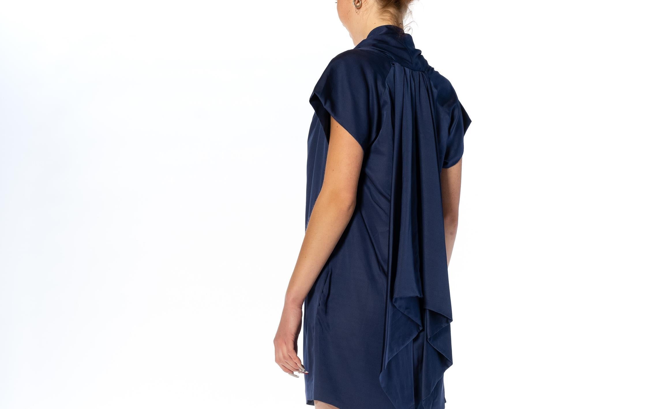2000S GUCCI Midnight Blue Silk Satin Mini Dress With Cape & Pockets For Sale 6