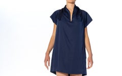 2000S GUCCI Midnight Blue Silk Satin Mini Dress With Cape & Pockets