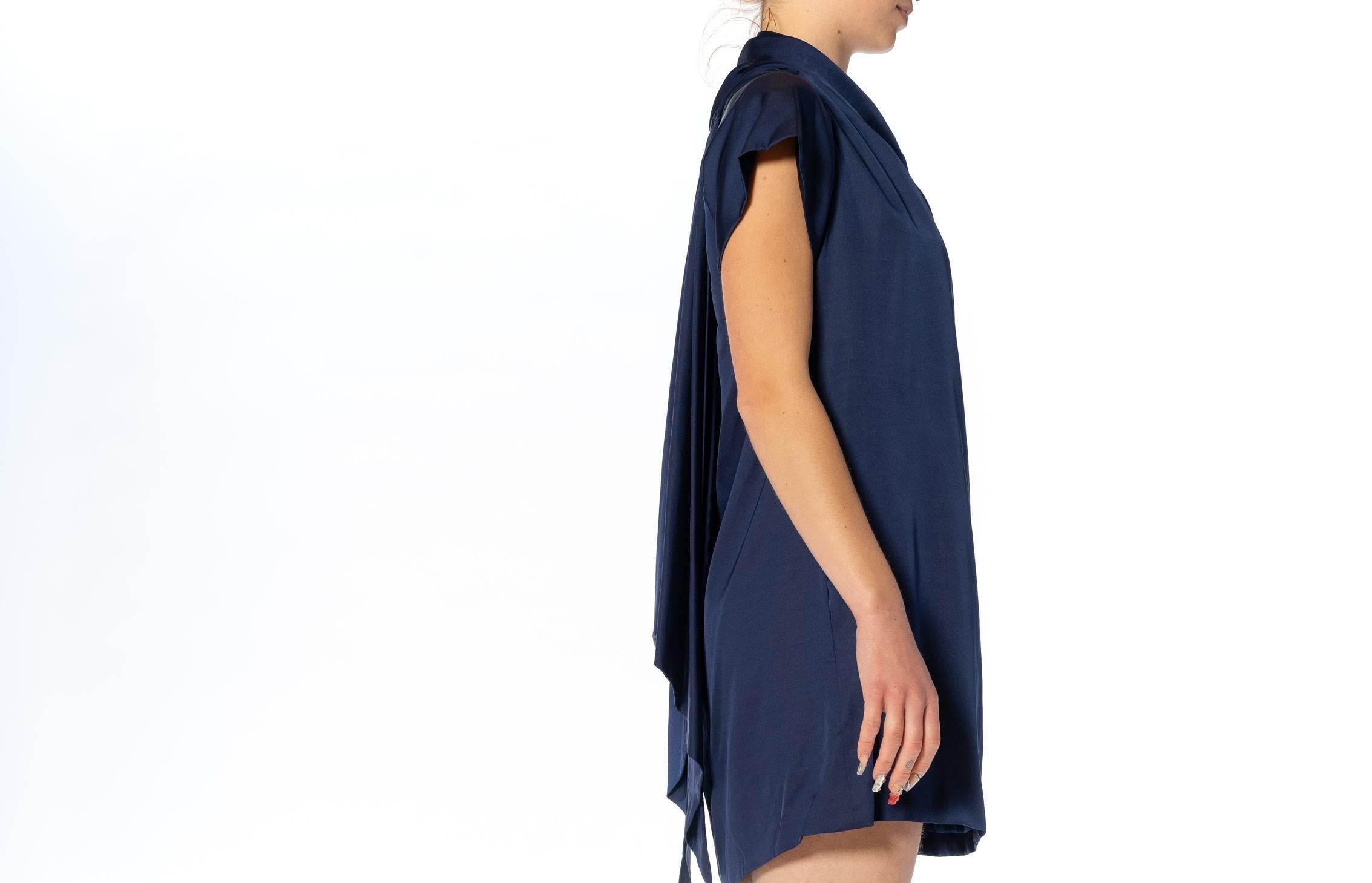 Women's 2000S GUCCI Midnight Blue Silk Satin Mini Dress With Cape & Pockets For Sale