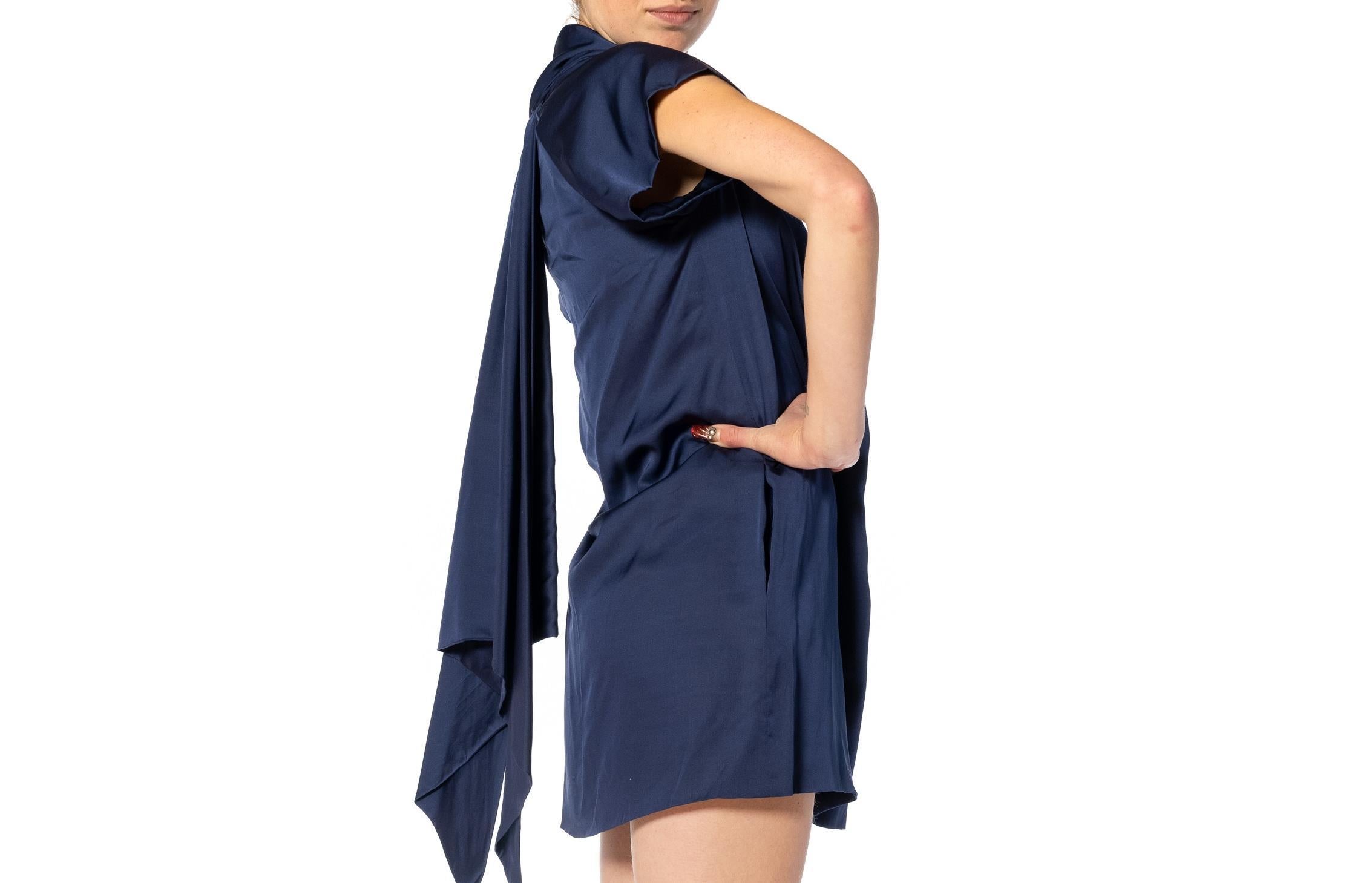 2000S GUCCI Midnight Blue Silk Satin Mini Dress With Cape & Pockets For Sale 3