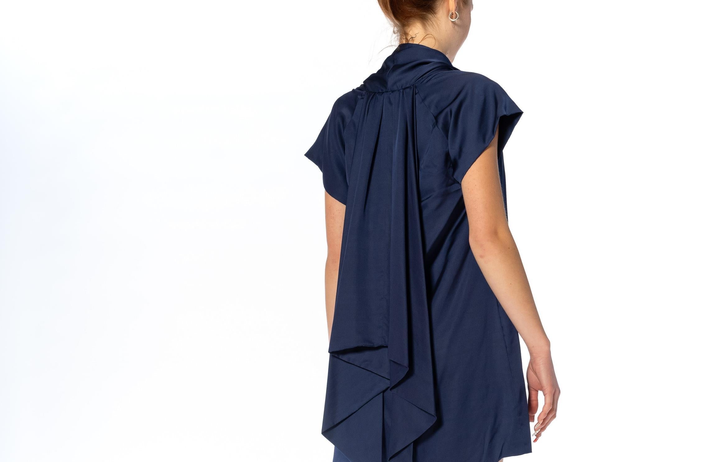 2000S GUCCI Midnight Blue Silk Satin Mini Dress With Cape & Pockets For Sale 4