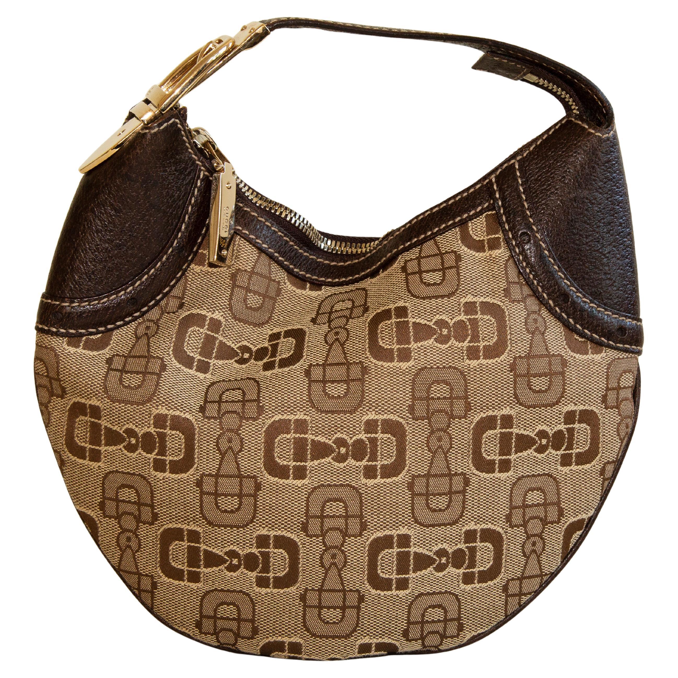 2000s Gucci Mino Hobo Bag in Canvas and Brown Leather For Sale