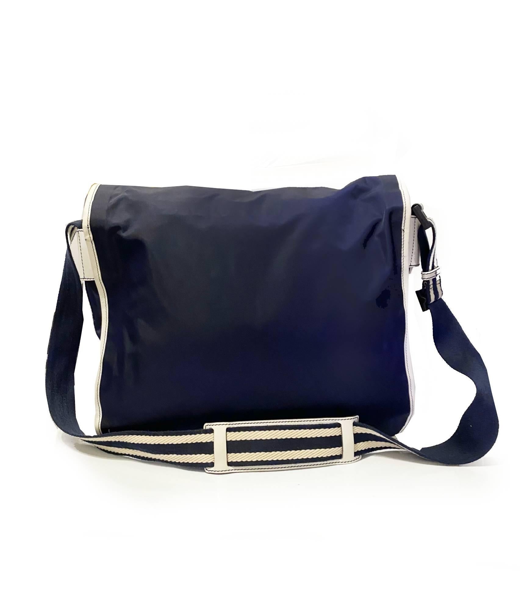 Prada Navy Blue Tessuto Nylon and Saffiano Leather Messenger Bag at 1stDibs