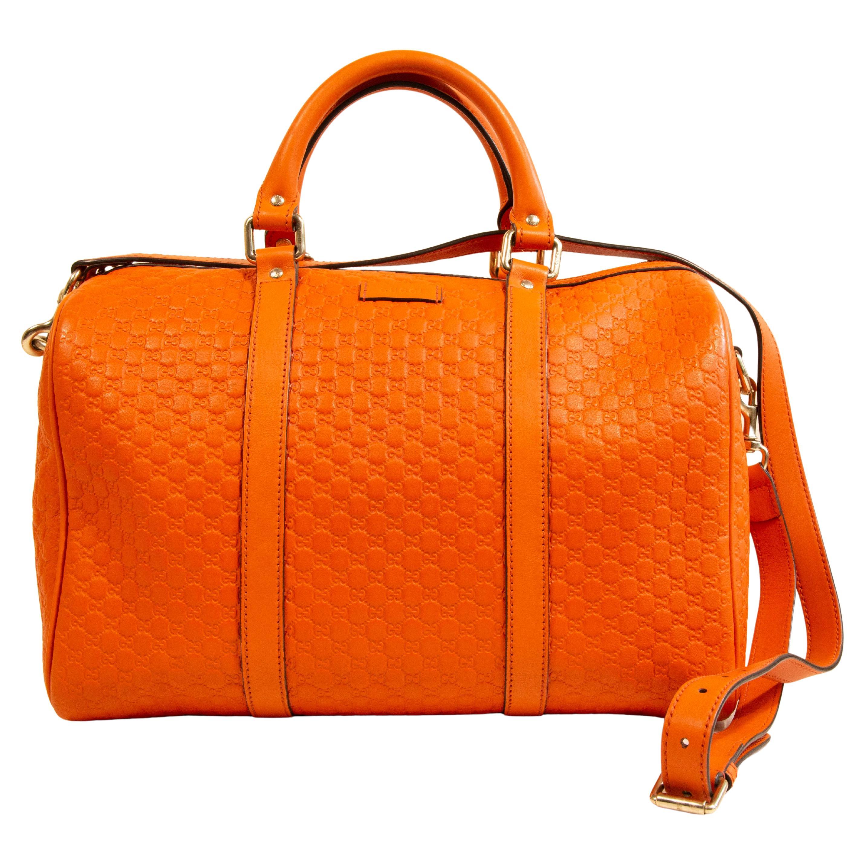 2000s Gucci Orange GG Embossed Leather Boston Bag