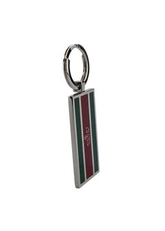 2000s Gucci Red and Green Enamel Silver Plate Logo Keychain
