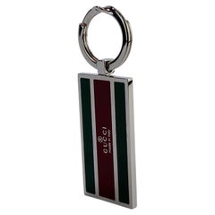 2000s Gucci Red and Green Enamel Silver Plate Logo Keychain